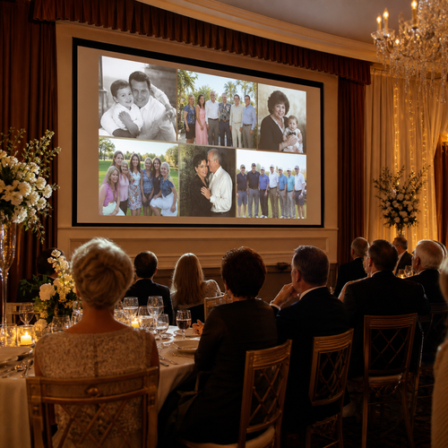 Custom family memory slideshow at an elegant celebration