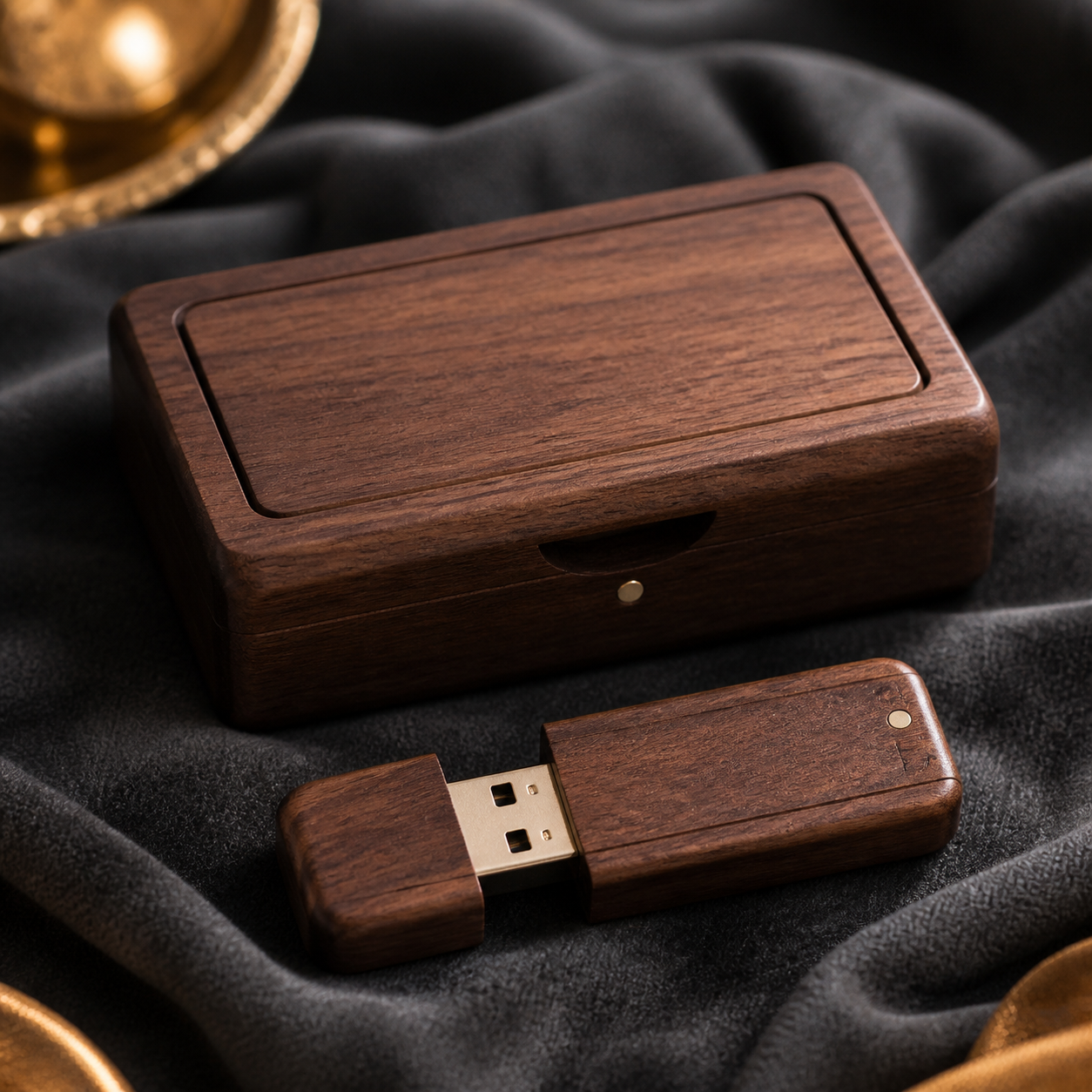 Custom engraved wood USB drive with presentation box