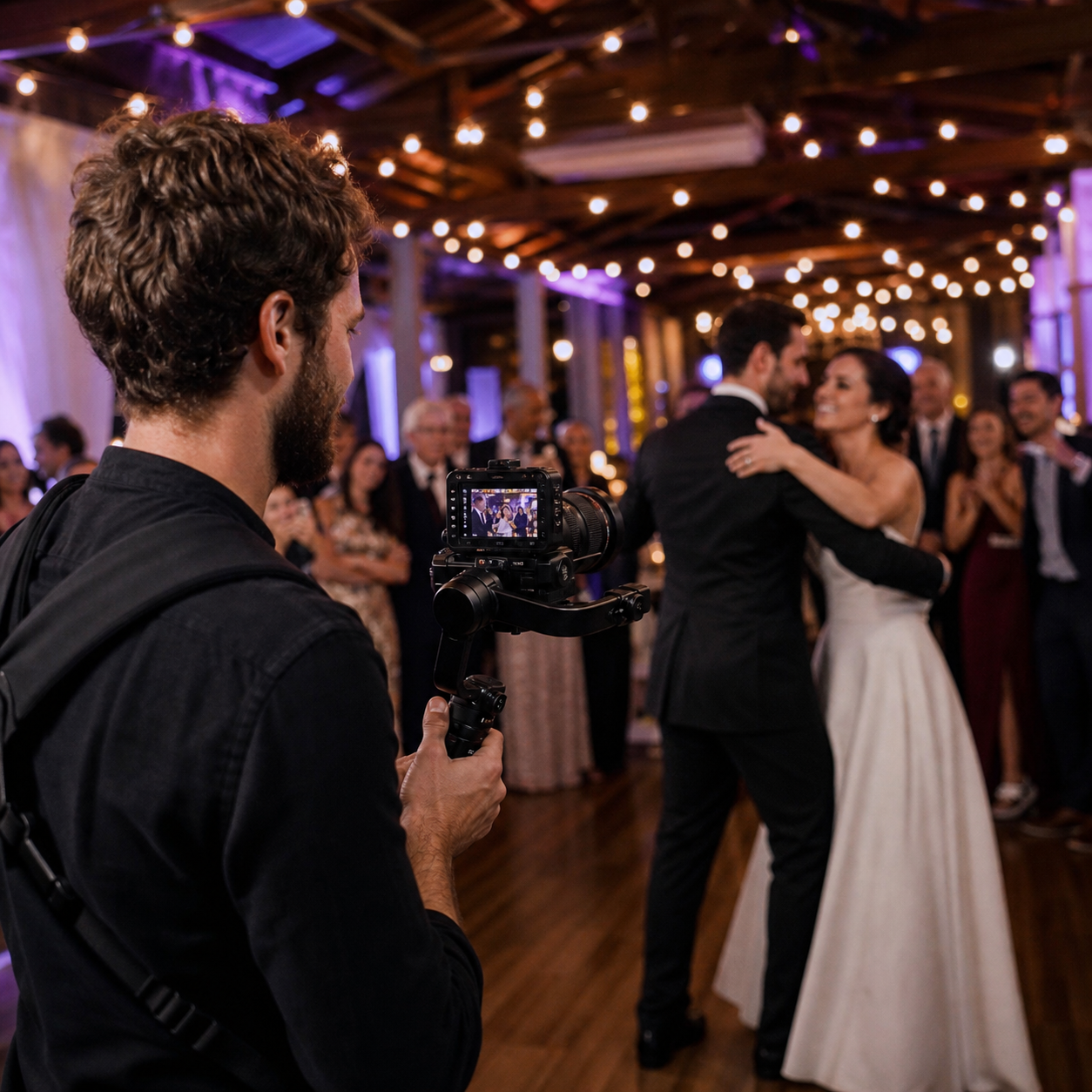 Professional Enyqma event videographer filming a reception